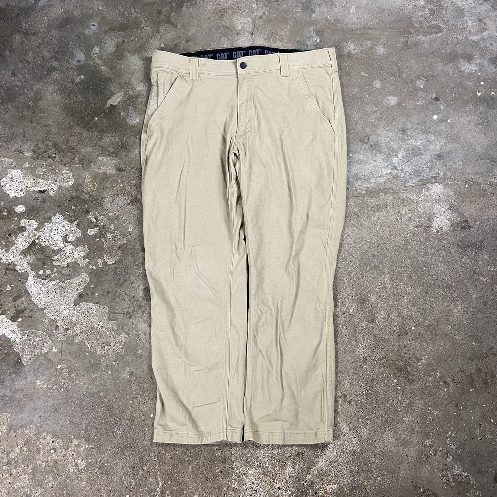 CAT Canvas Pants Size 38x30 Beige Straight Fit Outdoor Utility Work Wear